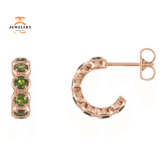 14KT GOLD 1.26 CTW PERIDOT J HOOP EARRINGS