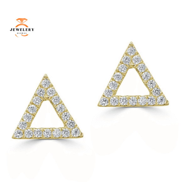 14KT GOLD 1/10 CTW DIAMOND TRIANGLE OUTLINE STUD EARRINGS - Image 3