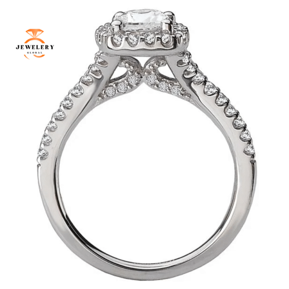 14KT GOLD 3/8 CTW DIAMOND CUSHION HALO SETTING FOR 1 CT CUSHION - Image 4