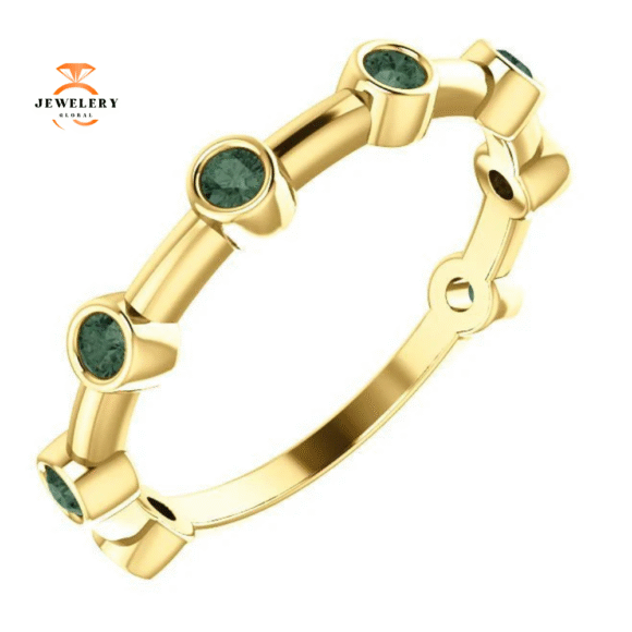 14KT GOLD GENUINE .32 CTW ALEXANDRITE BEZEL-SET STACKABLE BAR RING - Image 5