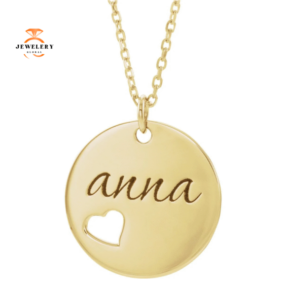 14KT GOLD PIERCED HEART ENGRAVABLE DISC 16-18" NECKLACE - Image 5
