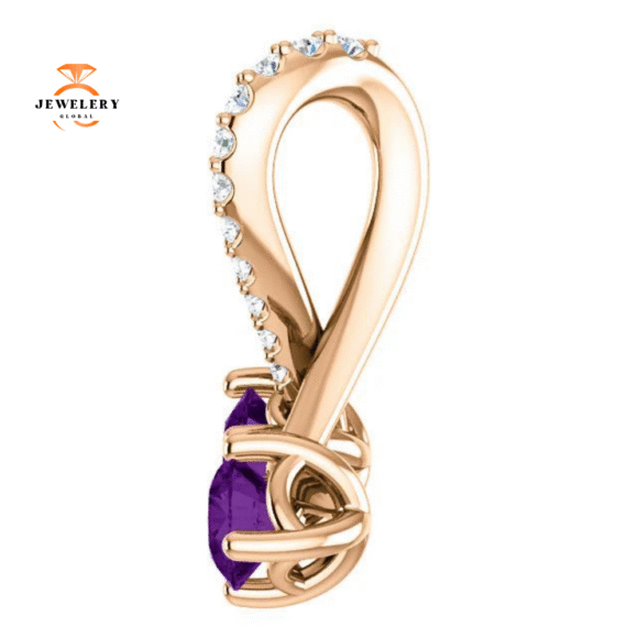 14KT GOLD 0.40 CTW AMETHYST & 0.05 CTW DIAMOND PENDANT - Image 9
