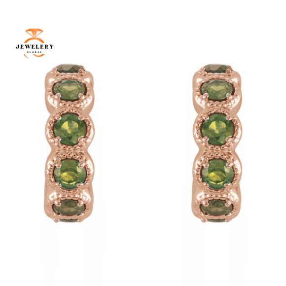14KT GOLD 1.26 CTW PERIDOT J HOOP EARRINGS - Image 2