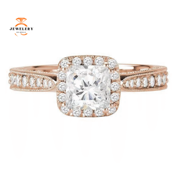 14KT GOLD 1/3 CTW DIAMOND SQUARE HALO SETTING FOR 1 CT PRINCESS/CUSHION - Image 6
