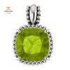 14KT GOLD 2.40 CT PERIDOT BEADED CUSHION PENDANT