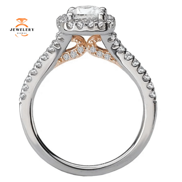 14KT GOLD 3/8 CTW DIAMOND CUSHION HALO SETTING FOR 1 CT CUSHION - Image 5