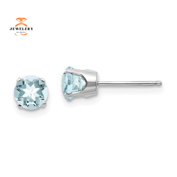 14KT GOLD 5MM ROUND AQUAMARINE EARRINGS