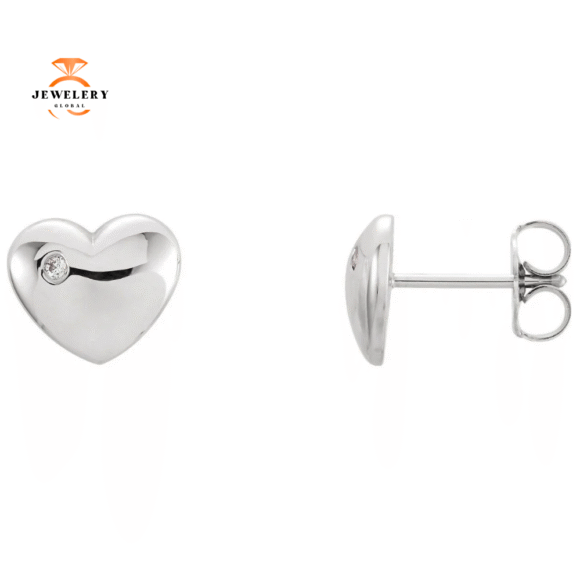 14KT GOLD DIAMOND HEART EARRINGS - Image 2