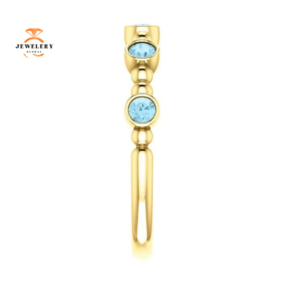14KT GOLD 0.30 CTW AQUAMARINE BEZEL-SET 5 STONE BEADED RING - Image 8
