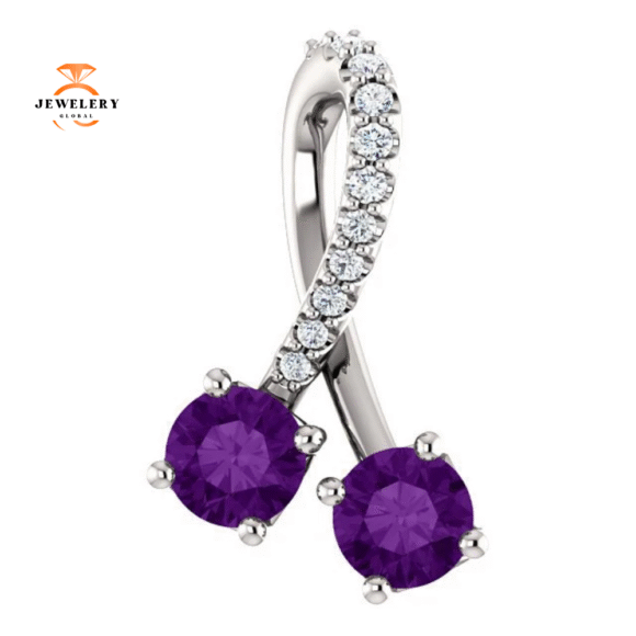 14KT GOLD 0.40 CTW AMETHYST & 0.05 CTW DIAMOND PENDANT