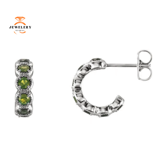 14KT GOLD 1.26 CTW PERIDOT J HOOP EARRINGS - Image 3