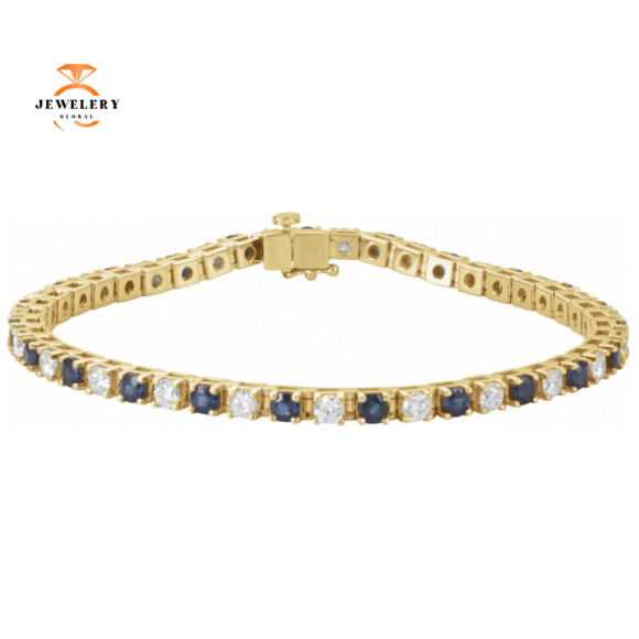 14KT GOLD 3 CARAT SAPPHIRE & 2 1/3 CARAT DIAMOND TENNIS BRACELET - Image 4