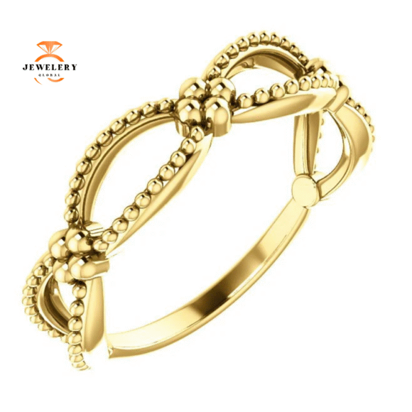 14KT GOLD BEADED STACKABLE TWIST RING - Image 5
