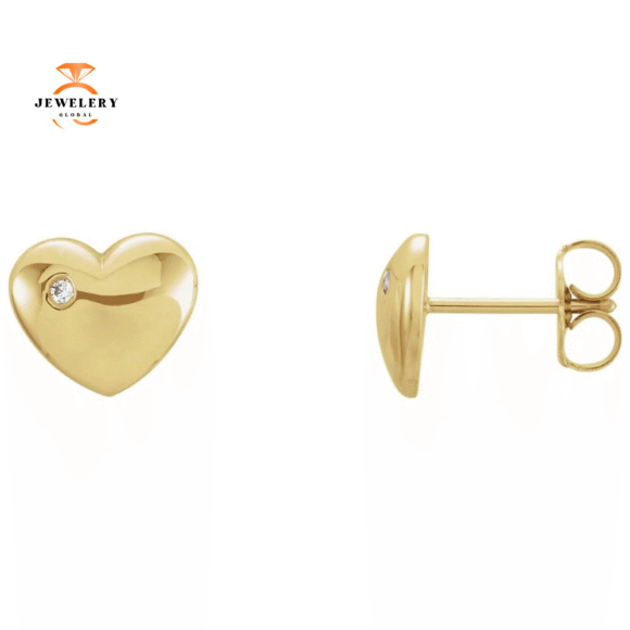 14KT GOLD DIAMOND HEART EARRINGS - Image 3