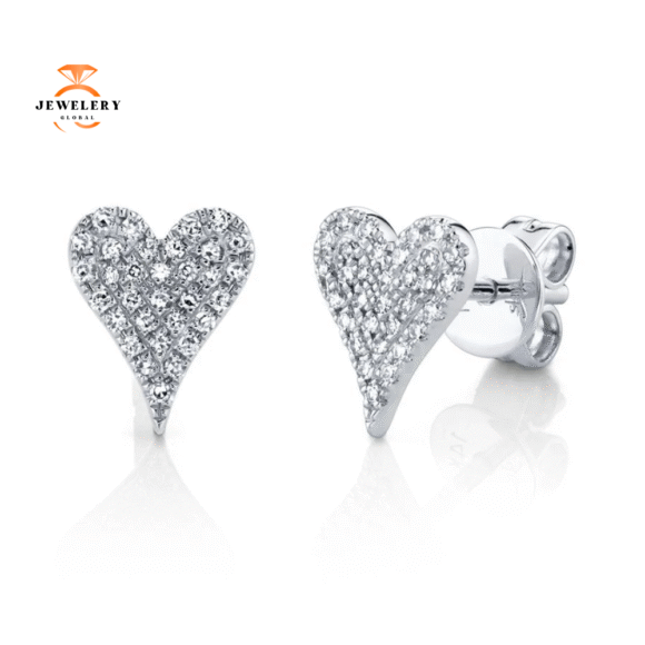 14KT WHITE GOLD 0.14 CTW DIAMOND PAVE HEART STUD EARRINGS