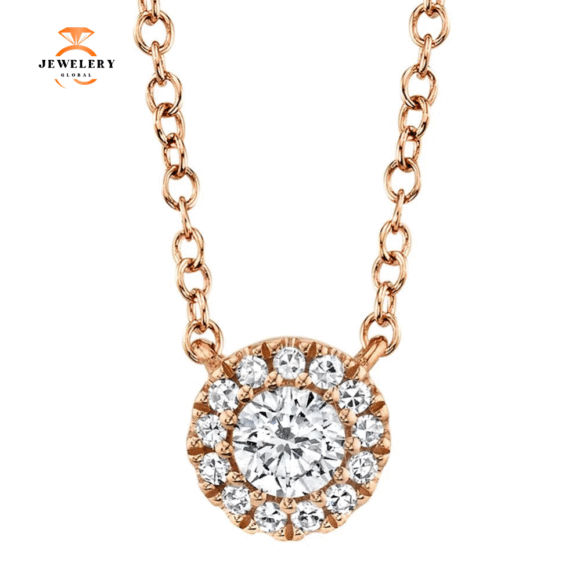 14KT GOLD 0.14 CTW DIAMOND ROUND HALO NECKLACE - Image 11