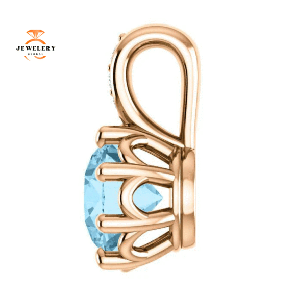 14KT GOLD 0.75 CT AQUAMARINE & TAPERED DIAMOND PENDANT - Image 3