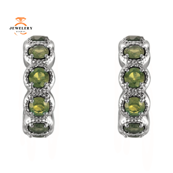 14KT GOLD 1.26 CTW PERIDOT J HOOP EARRINGS - Image 4