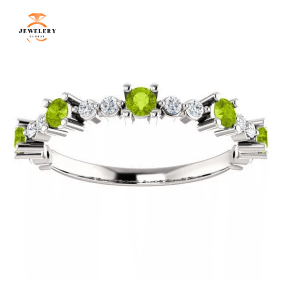 14KT GOLD .45 CTW PERIDOT & .20 CTW DIAMOND ACCENT STACKABLE RING - Image 3