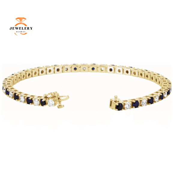14KT GOLD 3 CARAT SAPPHIRE & 2 1/3 CARAT DIAMOND TENNIS BRACELET - Image 5