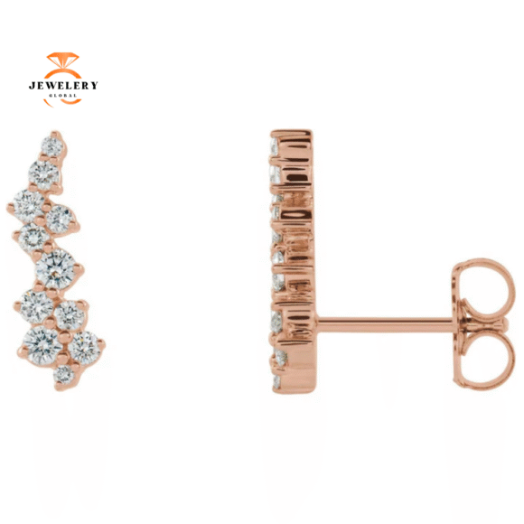 14KT GOLD 3/8 CTW DIAMOND EAR CLIMBERS