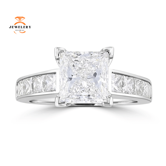 14KT White Gold 3.56 CTW Princess Cut Diamond Channel Set Ring