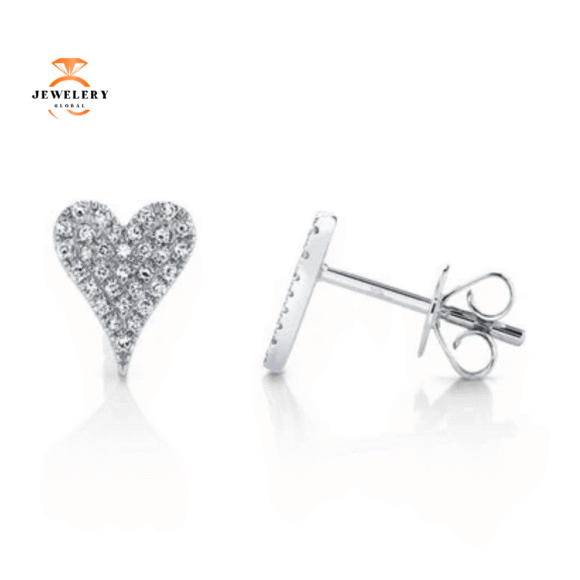 14KT WHITE GOLD 0.14 CTW DIAMOND PAVE HEART STUD EARRINGS - Image 2
