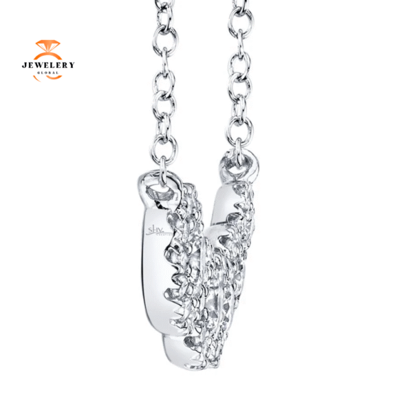 14KT WHITE GOLD 0.53 CTW DIAMOND 5 STATION HALO NECKLACE - Image 2