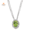 14KT WHITE GOLD 0.90CT PERIDOT & 1/4 CTW DIAMOND HALO 18" NECKLACE