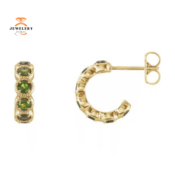 14KT GOLD 1.26 CTW PERIDOT J HOOP EARRINGS - Image 5