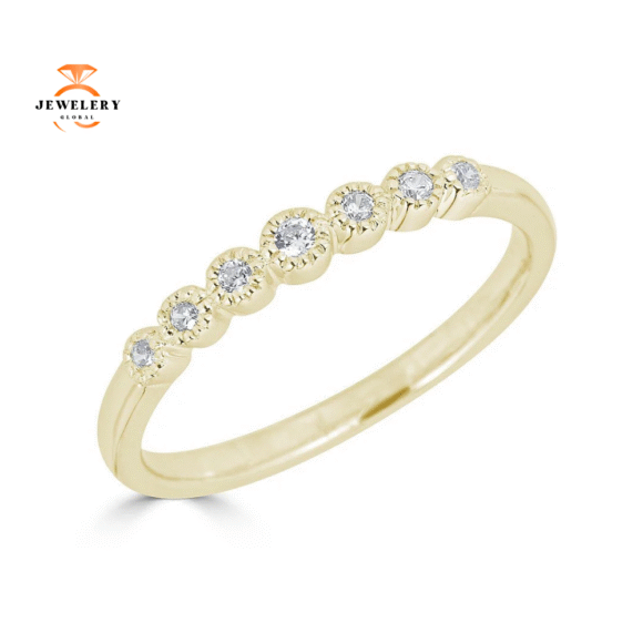 14KT GOLD 1/10 CTW GRADUATE BEZEL SET ROUND DIAMOND BAND - Image 3