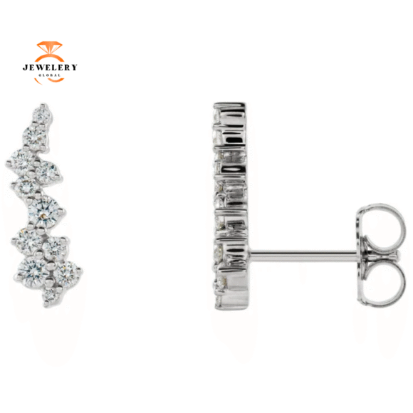 14KT GOLD 3/8 CTW DIAMOND EAR CLIMBERS - Image 2