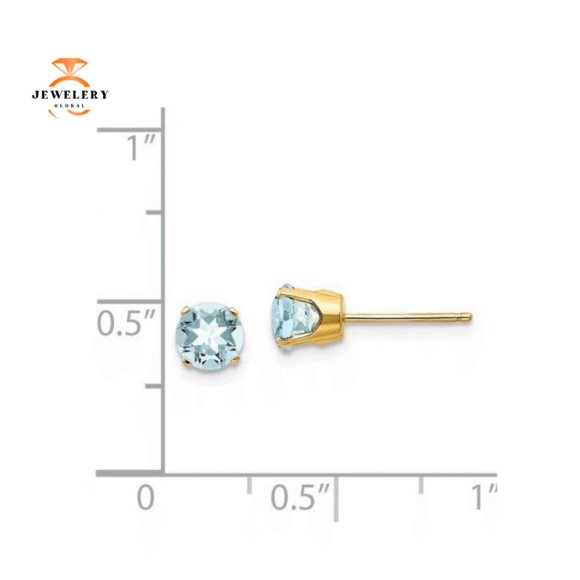 14KT GOLD 5MM ROUND AQUAMARINE EARRINGS - Image 4