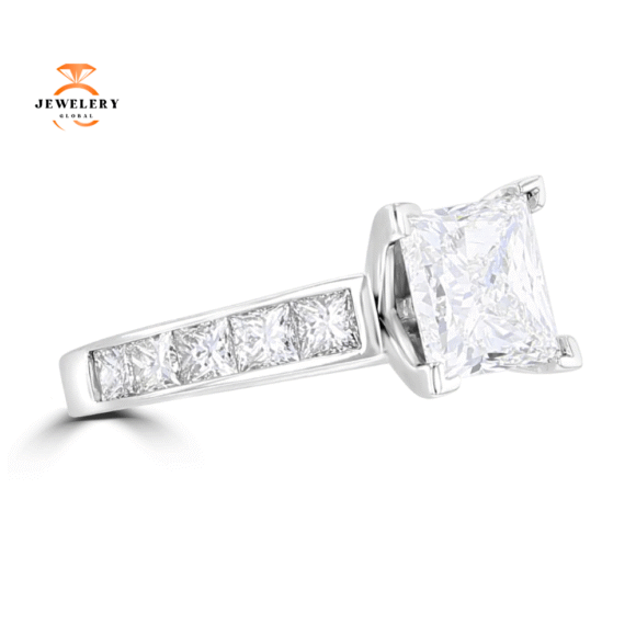 14KT White Gold 3.56 CTW Princess Cut Diamond Channel Set Ring - Image 2