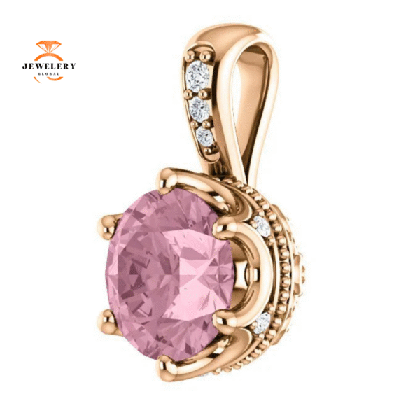 14KT GOLD PINK PASSION TOPAZ & .06 CTW DIAMOND ACCENT PENDANT - Image 2