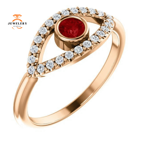 14KT GOLD RUBY & WHITE SAPPHIRE EVIL EYE RING