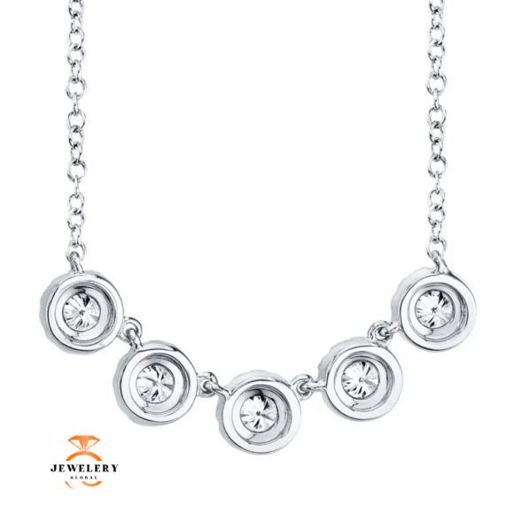 14KT WHITE GOLD 0.53 CTW DIAMOND 5 STATION HALO NECKLACE - Image 3