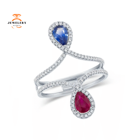 14KT GOLD 0.30 CTW DIAMOND & 0.99 CTW RUBY & BLUE SAPPHIRE RING - Image 2