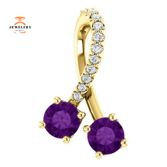14KT GOLD 0.40 CTW AMETHYST & 0.05 CTW DIAMOND PENDANT - Image 4