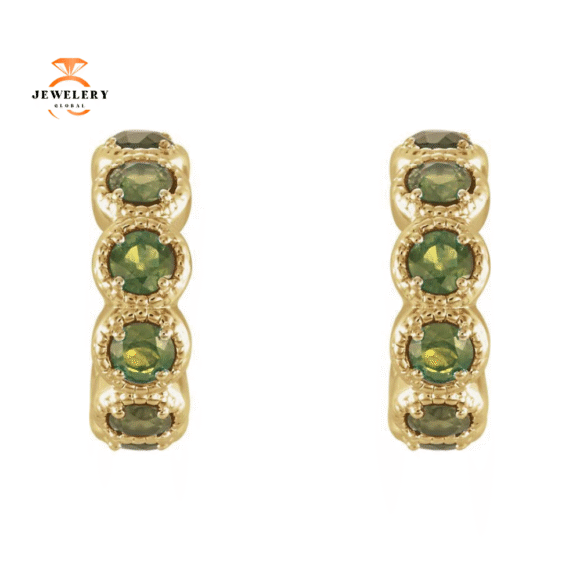 14KT GOLD 1.26 CTW PERIDOT J HOOP EARRINGS - Image 6