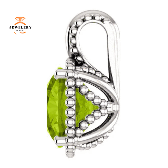 14KT GOLD 2.40 CT PERIDOT BEADED CUSHION PENDANT - Image 3