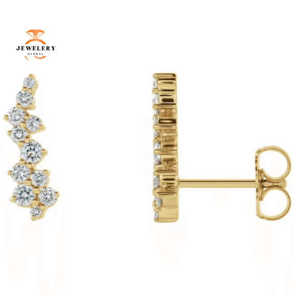 14KT GOLD 3/8 CTW DIAMOND EAR CLIMBERS - Image 3