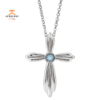 14KT GOLD BEZEL-SET AQUAMARINE CROSS NECKLACE