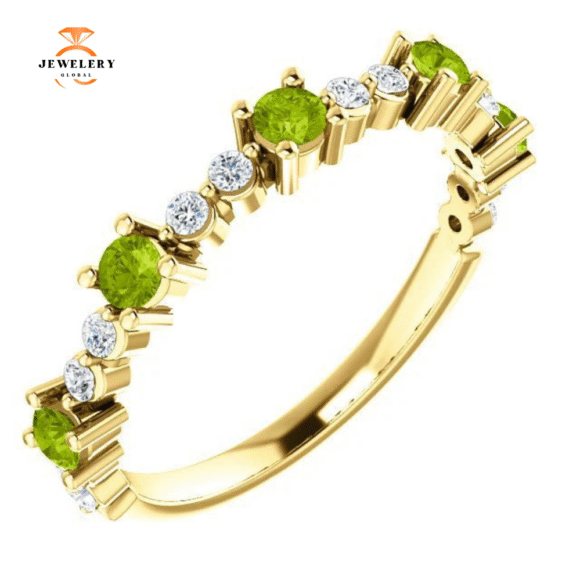 14KT GOLD .45 CTW PERIDOT & .20 CTW DIAMOND ACCENT STACKABLE RING - Image 5