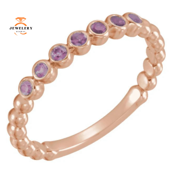 14KT GOLD GENUINE 0.21 CTW ALEXANDRITE BEADED STACKABLE RING