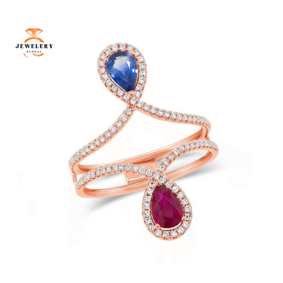 14KT GOLD 0.30 CTW DIAMOND & 0.99 CTW RUBY & BLUE SAPPHIRE RING - Image 3