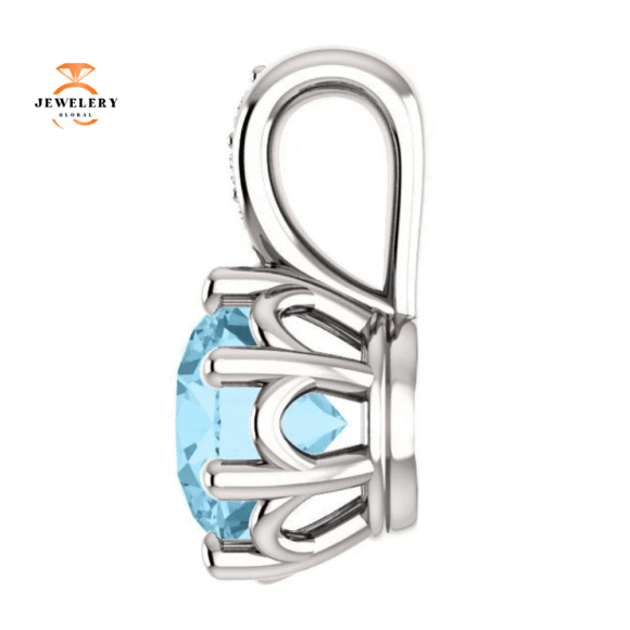 14KT GOLD 0.75 CT AQUAMARINE & TAPERED DIAMOND PENDANT - Image 6