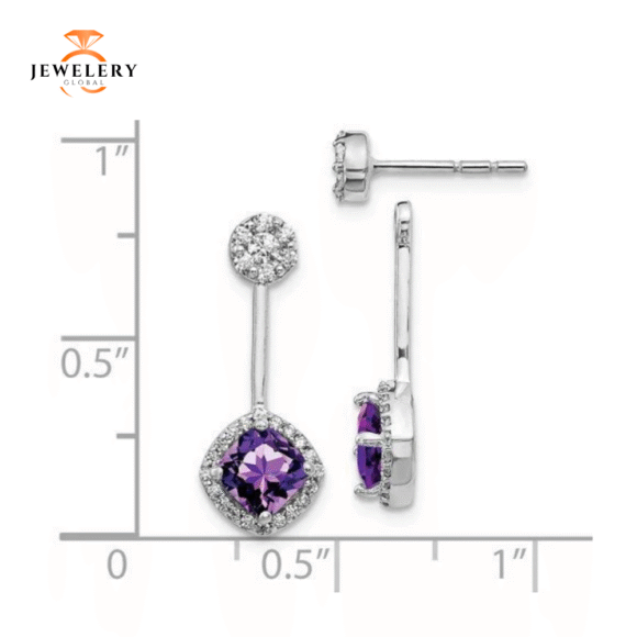 14KT 2.10 CTW AMETHYST & .33 CTW DIAMOND CUSHION HALO EARRINGS - Image 2