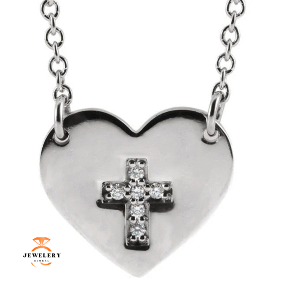 14KT GOLD DIAMOND HEART WITH CROSS NECKLACE - Image 3