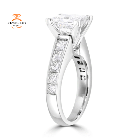 14KT White Gold 3.56 CTW Princess Cut Diamond Channel Set Ring - Image 4